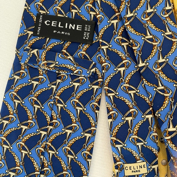 Men’s Vintage Silk Ties Celine Ferragamo Yellow and Blue - Picture 7 of 9